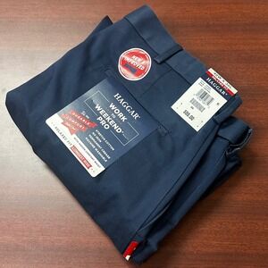Haggar Work to Weekend Pro Pants Mens 40x30 Navy Relaxed Fit Flat Front NWT $55